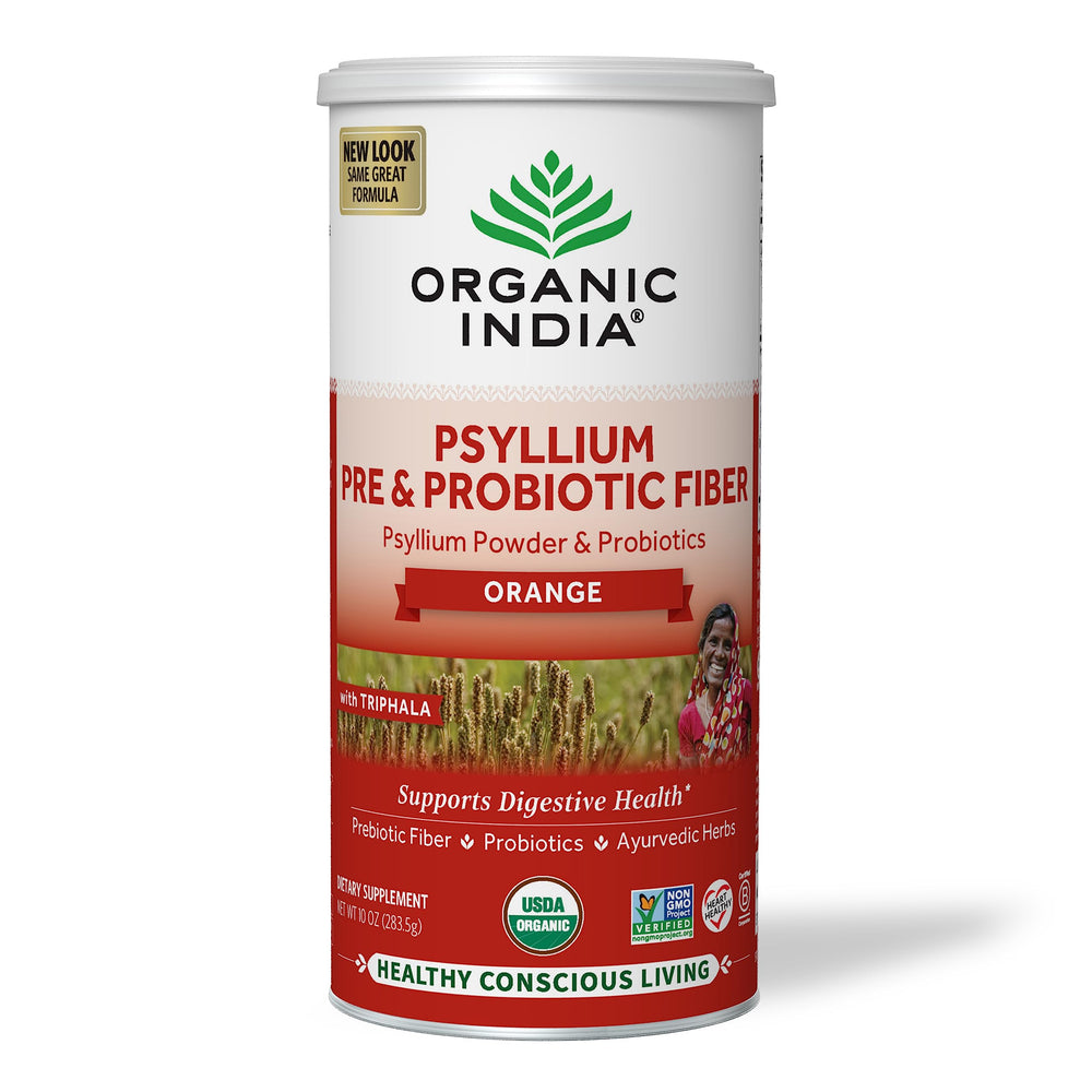 Organic India Psyllium Husk Powder orange flavor 10 oz front view