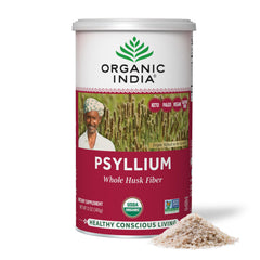 Front view of Organic India Psyllium Whole Husk 12 oz bottle