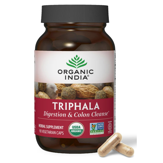 Organic India Triphala Capsules bottle with 90 vegan capsules