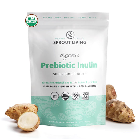 Front view of Organic Inulin with FOS Prebiotic Powder 1 lb container