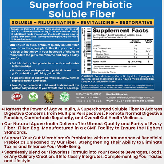 Label details for Organic Inulin Powder 16oz