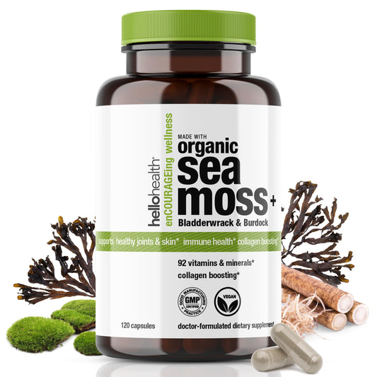 Bottle of Organic Irish Sea Moss Capsules with label