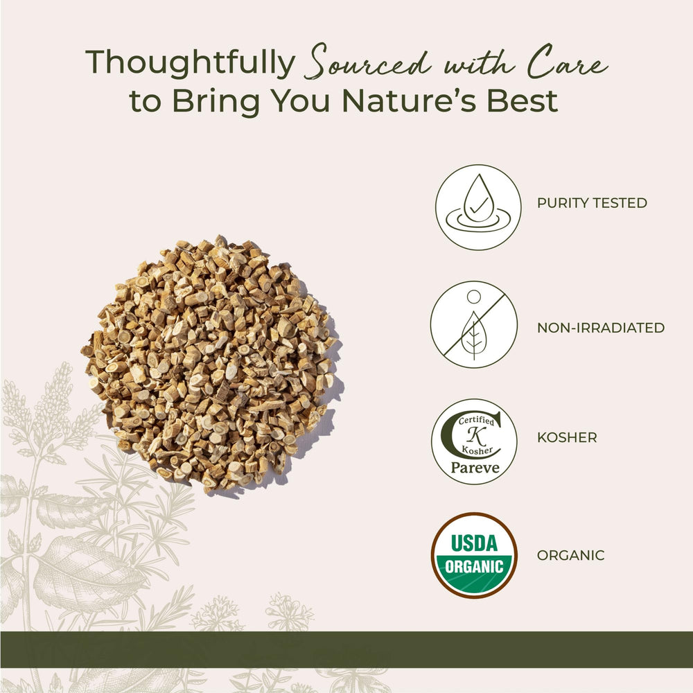 USDA Organic and Kosher certification label on astragalus root bag