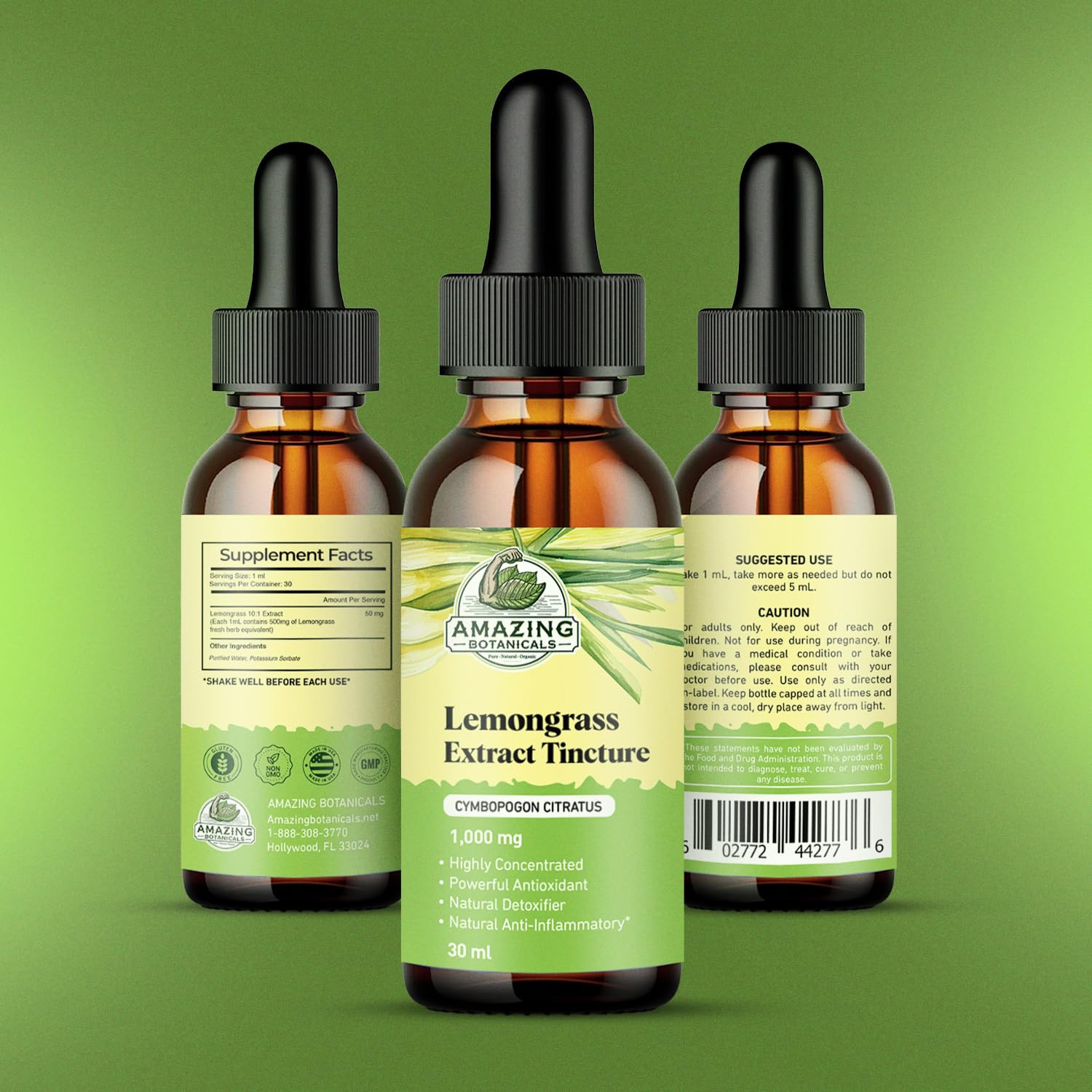 Organic label on lemongrass tincture bottle