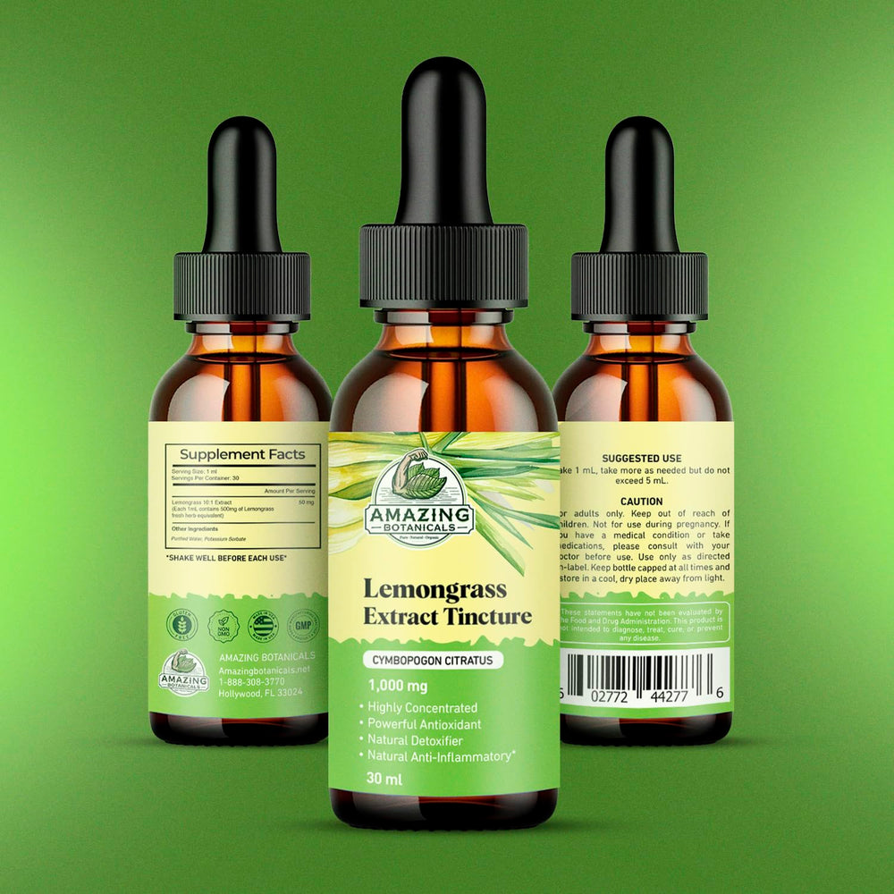 Organic label on lemongrass tincture bottle