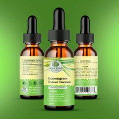 Organic label on lemongrass tincture bottle