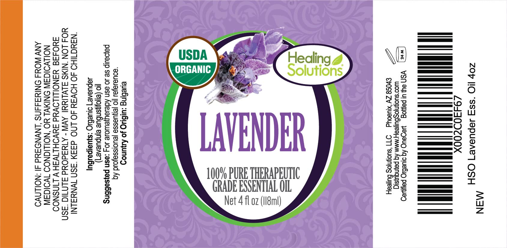 Organic lavender oil 4 oz packaging