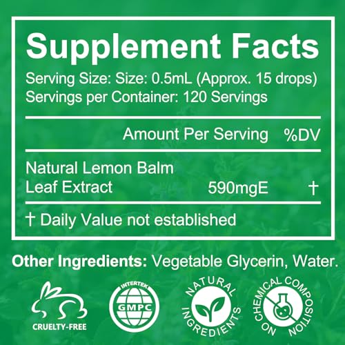 Close-up of Lemon Balm leaf extract label on bottle
