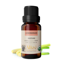 Organic Lemongrass Essential Oil in a dark glass bottle (10ml)