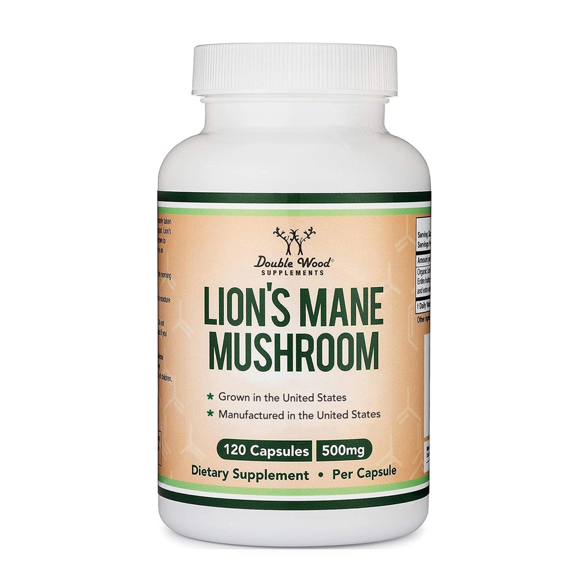 Organic Lions Mane Mushroom Capsules bottle – 120 count, focus support and immune health, USA grown