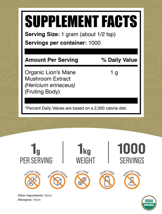 Close-up of Lion's Mane Mushroom Extract Powder with scoop