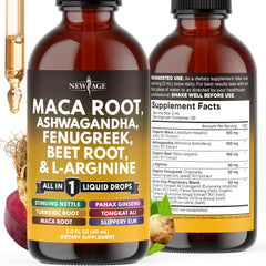 Close-up of Organic Maca Root Liquid Drops with Ashwagandha bottle