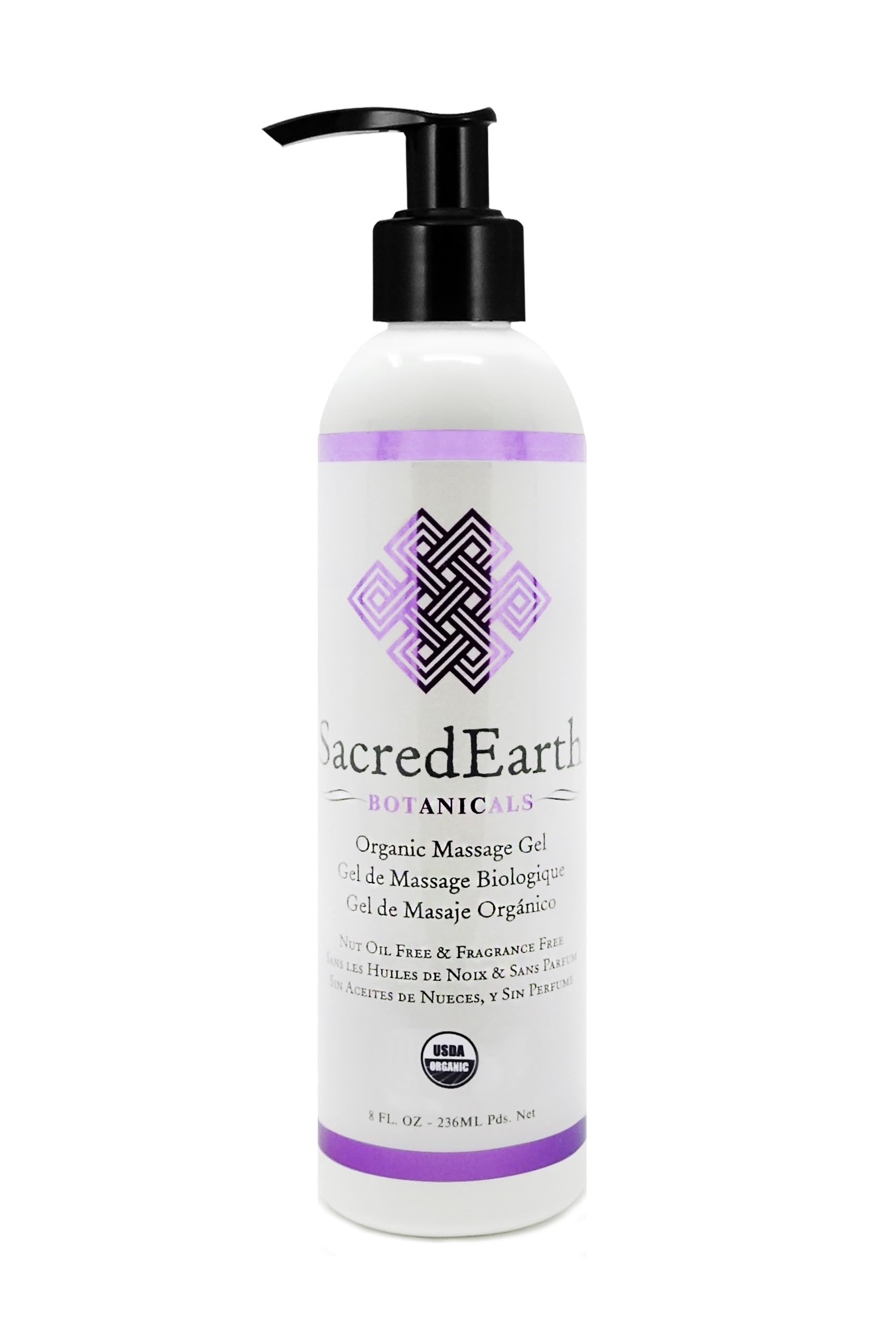 Organic Massage Gel 8oz bottle - unscented, vegan, gluten-free, nut-oil-free, USDA Organic