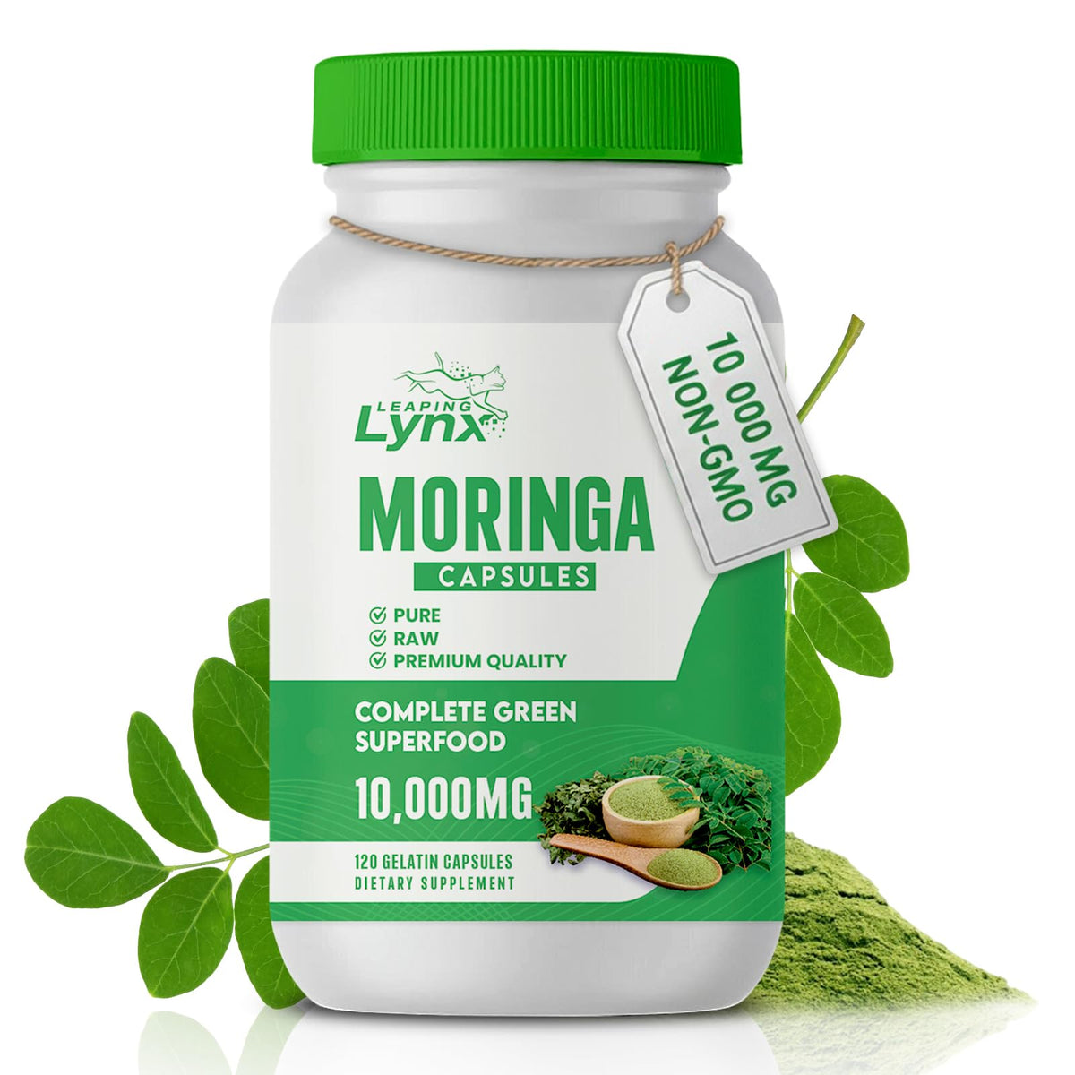 Organic Moringa 1200mg bottle with 60-day supply