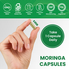 Close-up of moringa 1200mg capsules