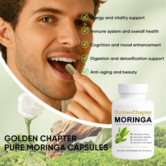 Organic moringa leaf powder close-up