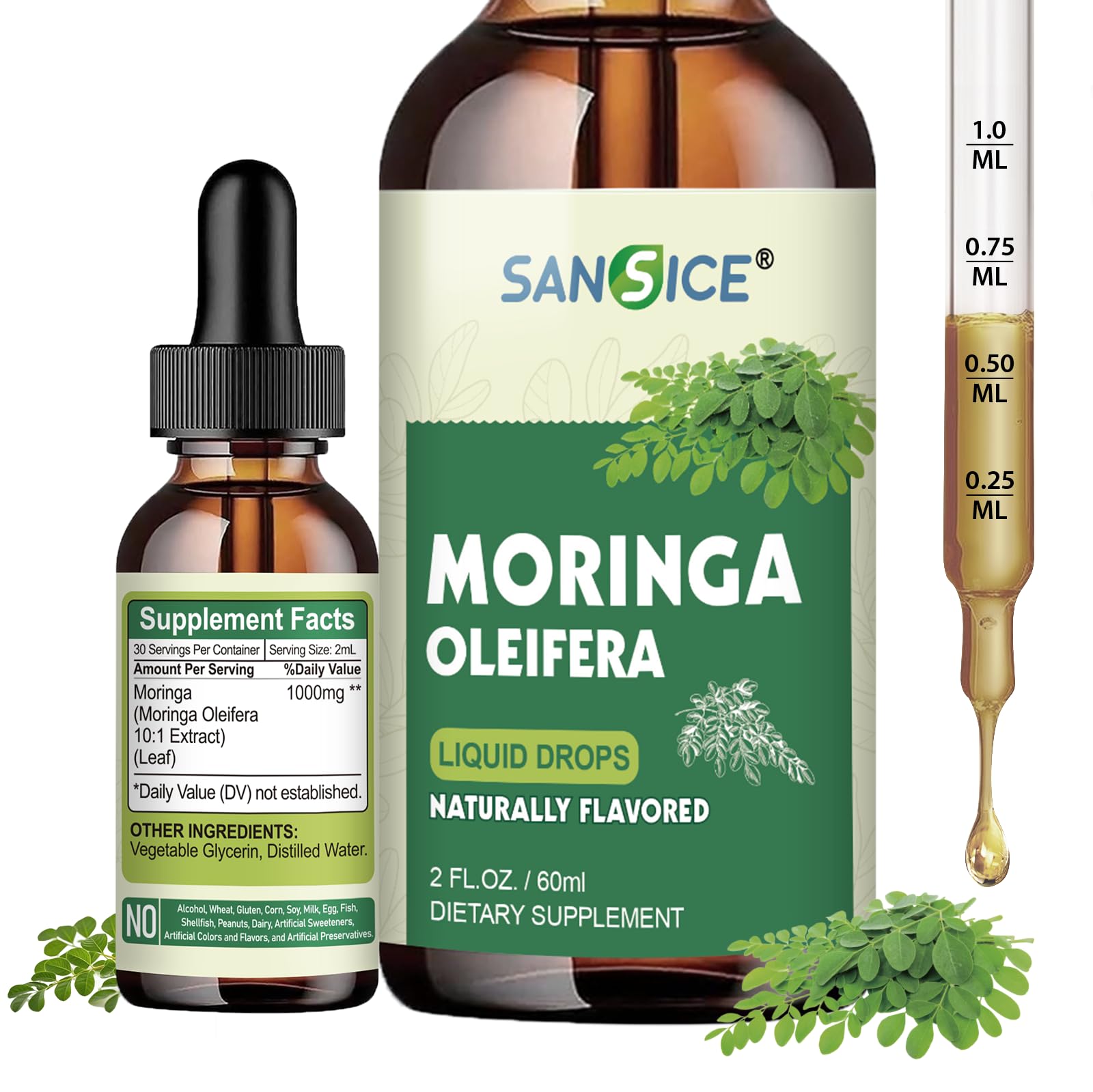 Organic Moringa Liquid Drops bottle front view