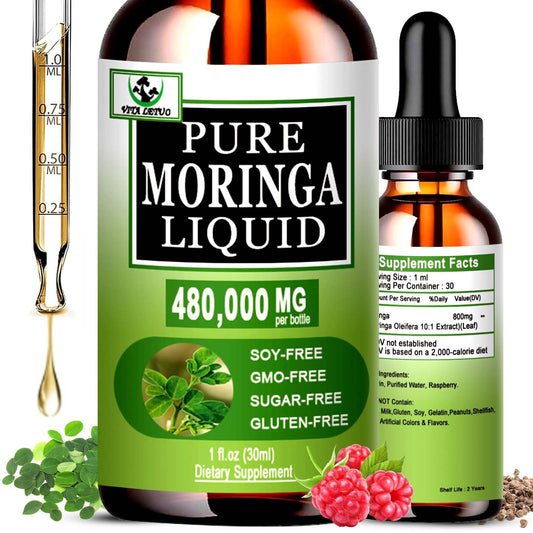 Front label of Organic Moringa Liquid Drops bottle