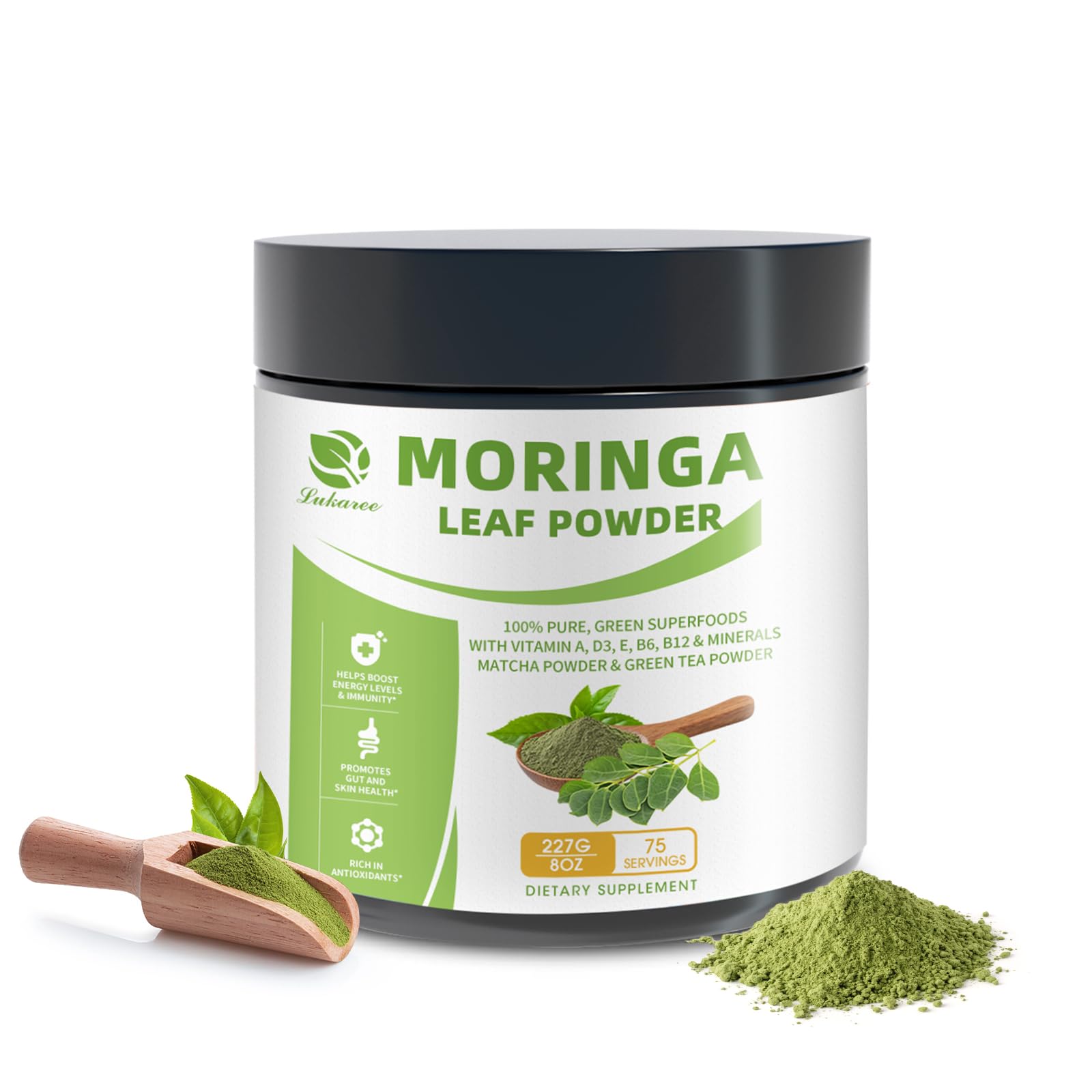 Organic moringa powder and matcha powder blend