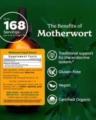 Organic certification label on Motherwort extract bottle
