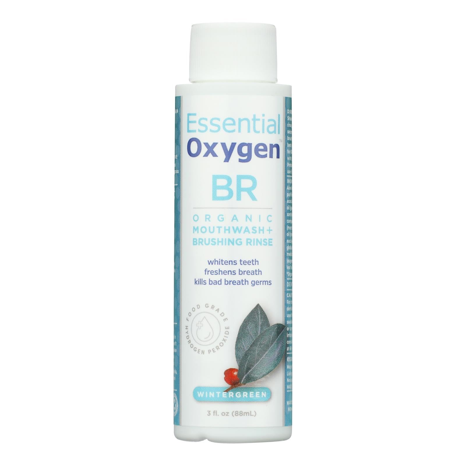 Wintergreen Essential Oxygen Organic Mouthwash bottle, 3 oz