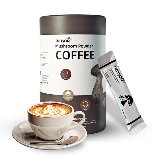 Front view of Organic Mushroom Coffee packaging with Cordyceps and Turmeric