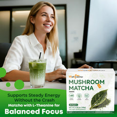 Organic mushroom matcha powder on a white background