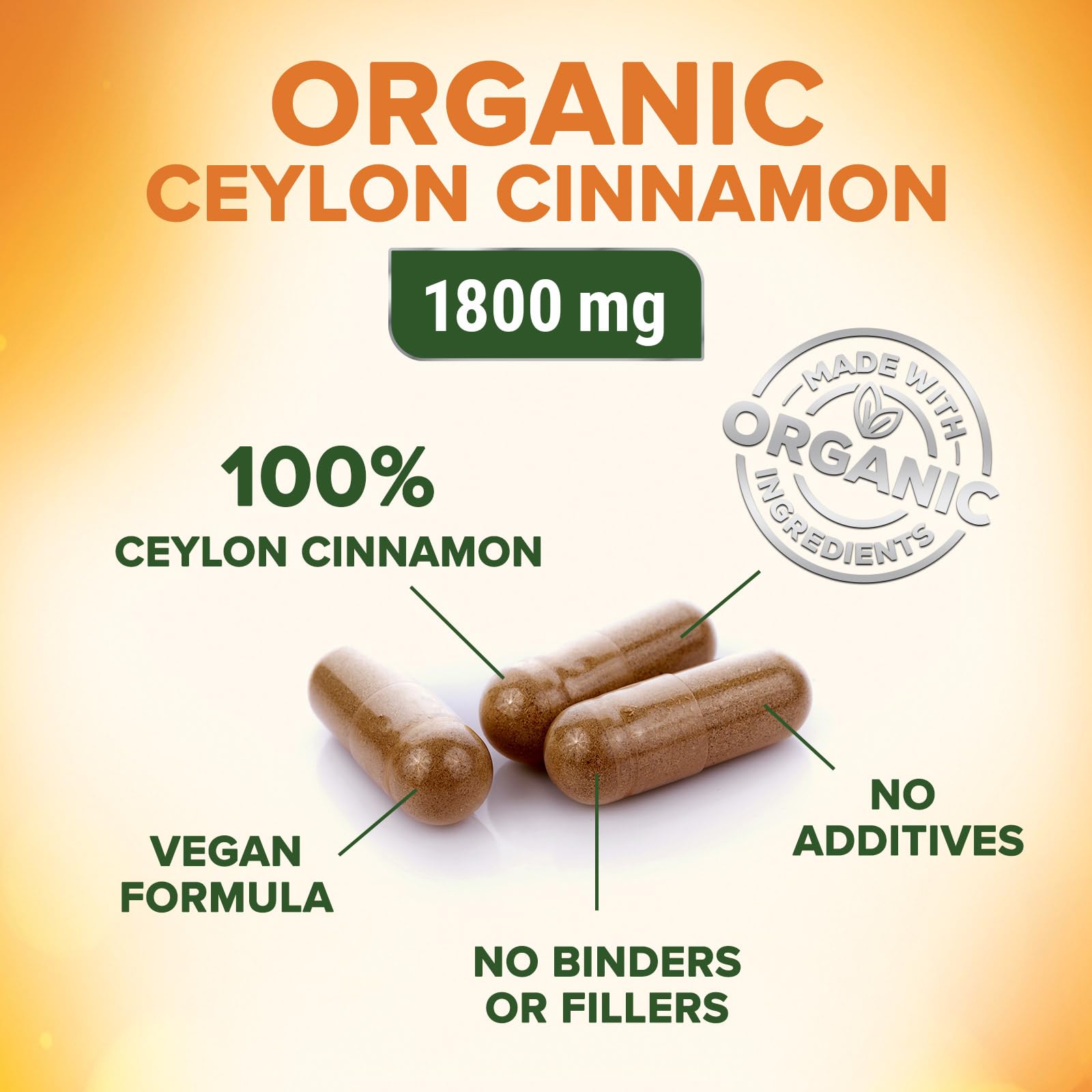 Organic non-GMO sugar-free Ceylon cinnamon capsules