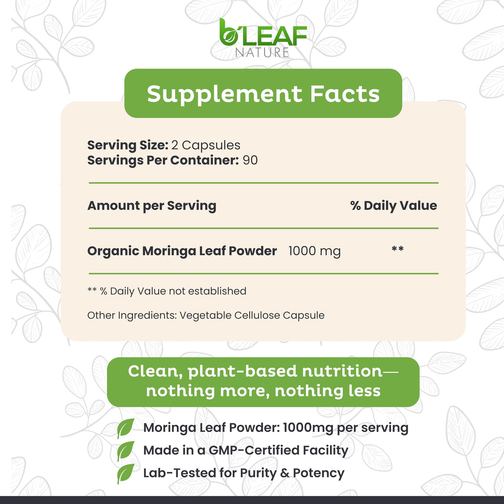Close-up of organic oleifera moringa leaves powder