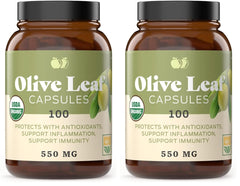 Organic Olive Leaf Capsules bottle front – 550mg, pack of 2