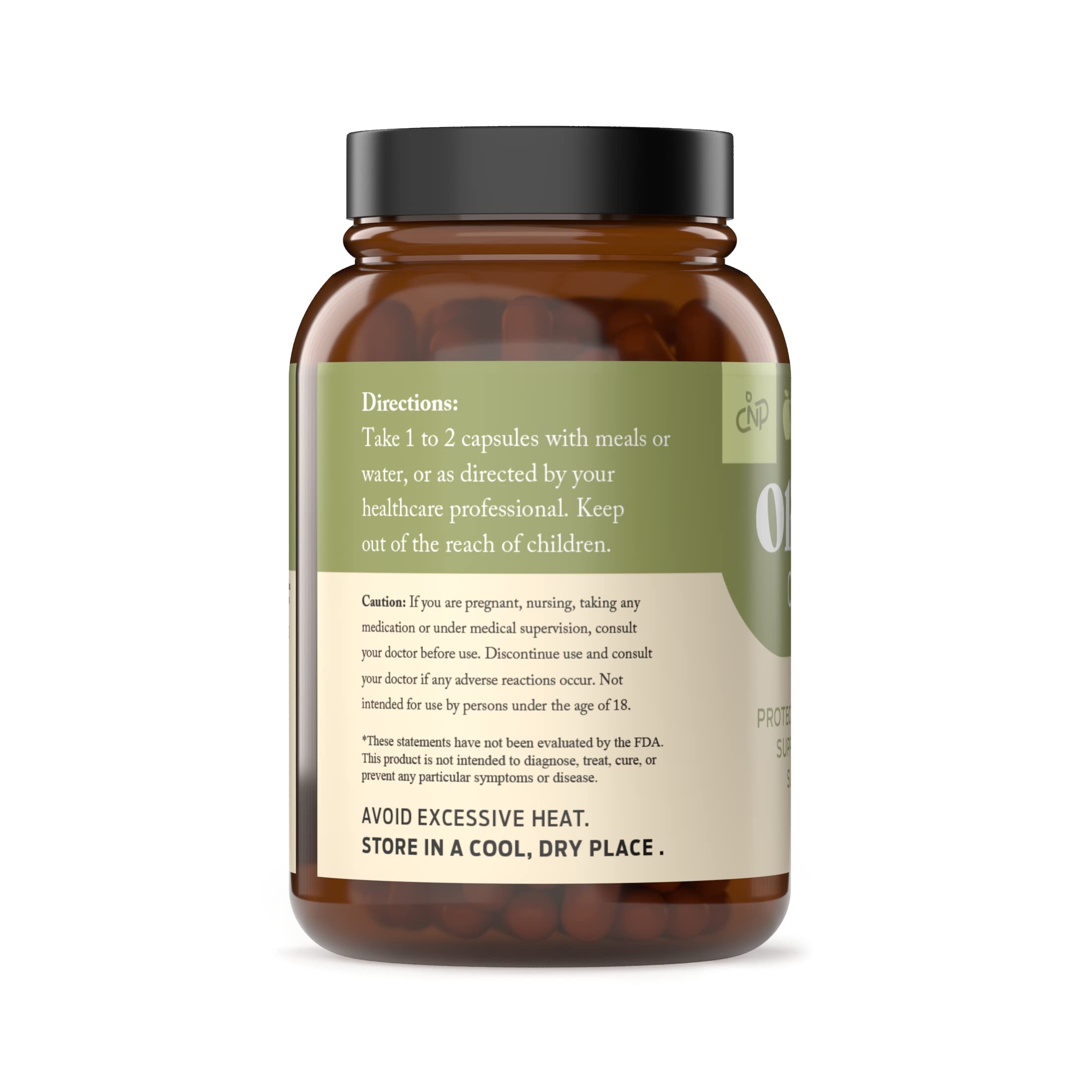Ingredient list on olive leaf capsules bottle