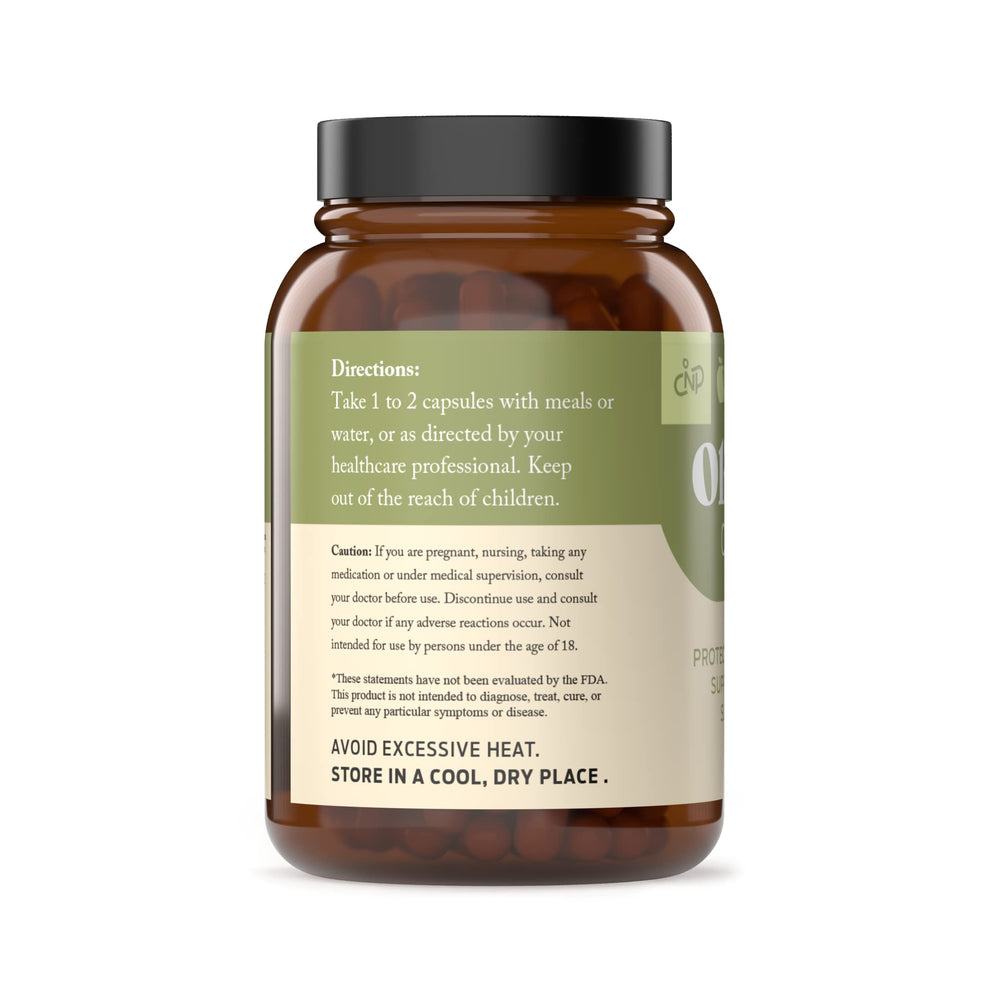 Ingredient list on olive leaf capsules bottle
