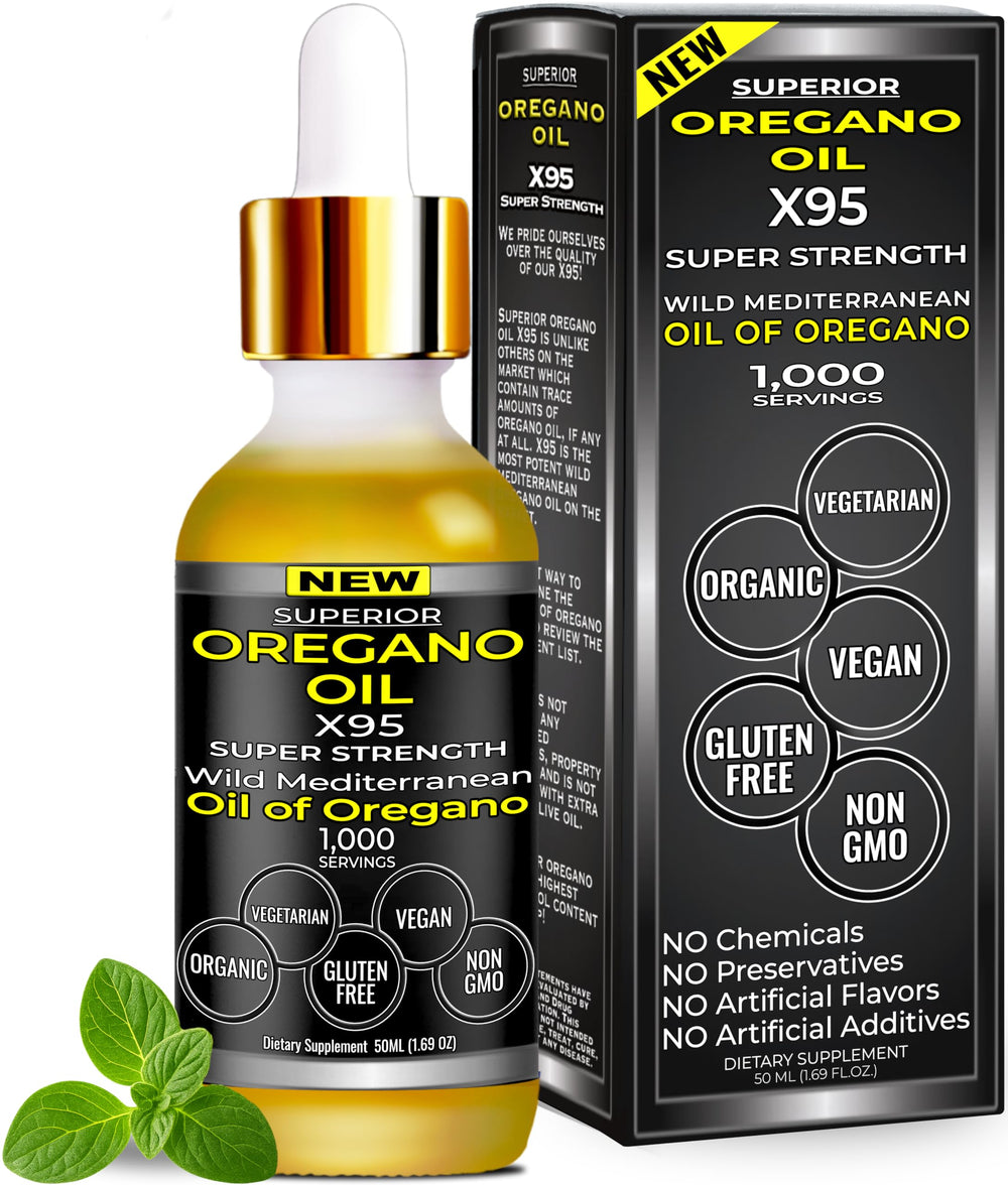 Organic wild oregano oil drops in a bottle