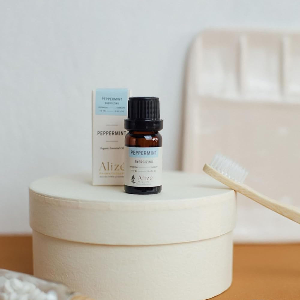 Dark glass peppermint oil bottle with dropper