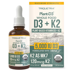 Front view of Organic Plant D3 + K2 Drops bottle (1 oz)