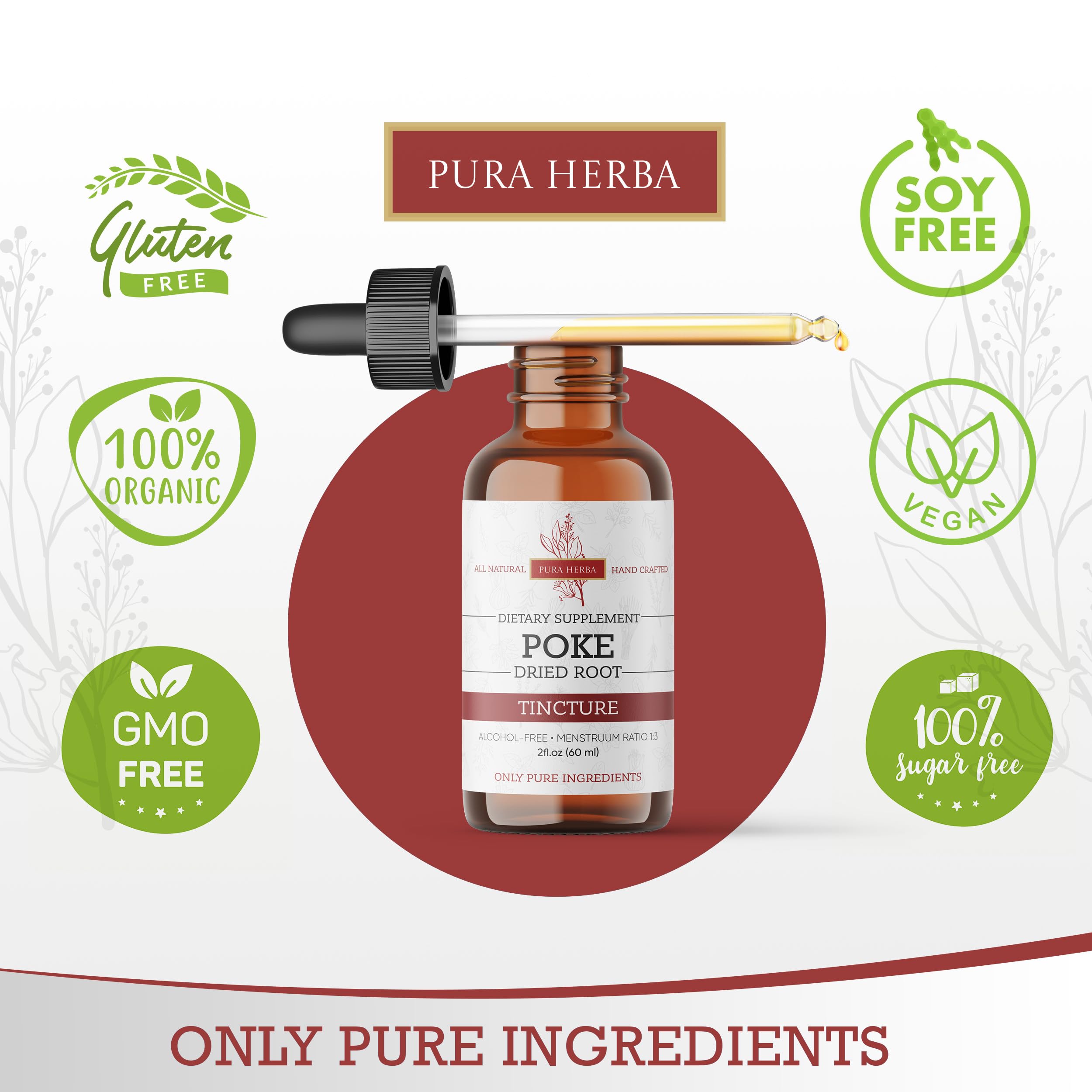Organic poke root extract liquid bottle