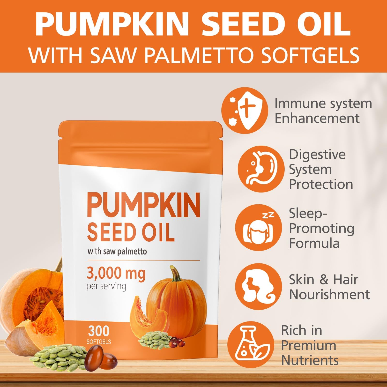 Organic pumpkin seed oil with saw palmetto extract packaging