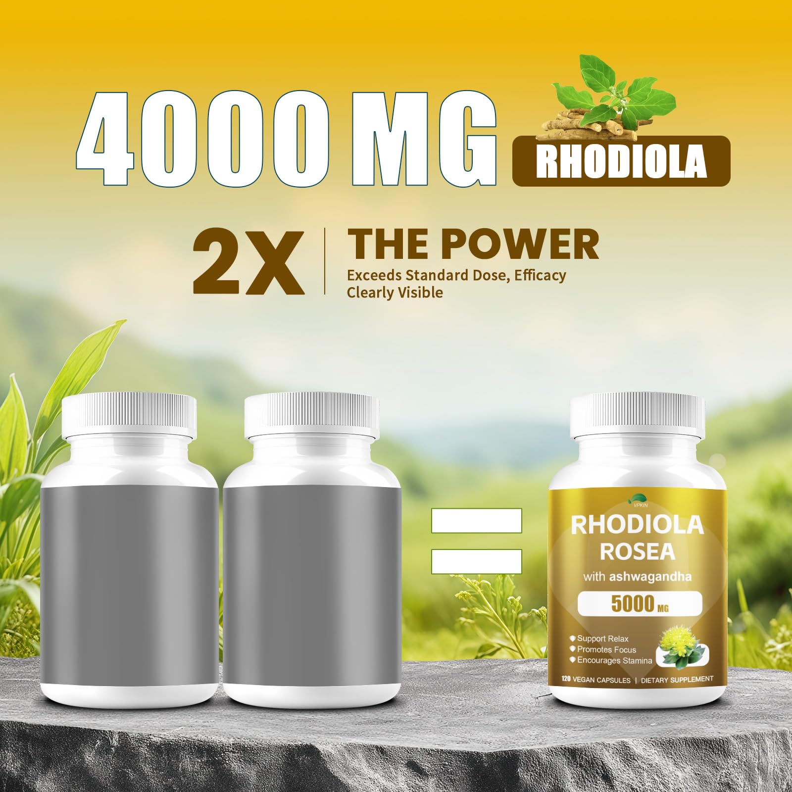 Organic Rhodiola Rosea and Ashwagandha capsules 120 count