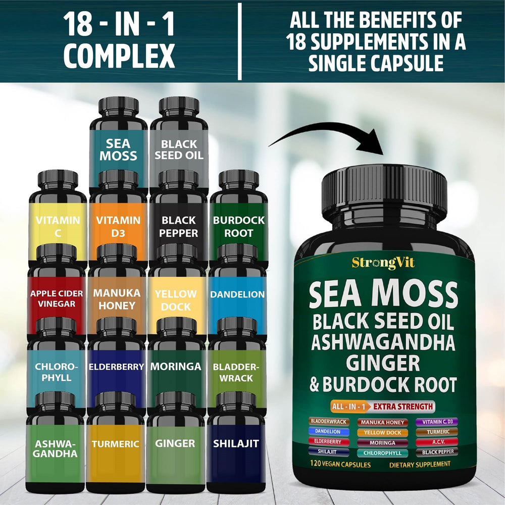 Organic sea moss capsules with Irish seamoss packaging