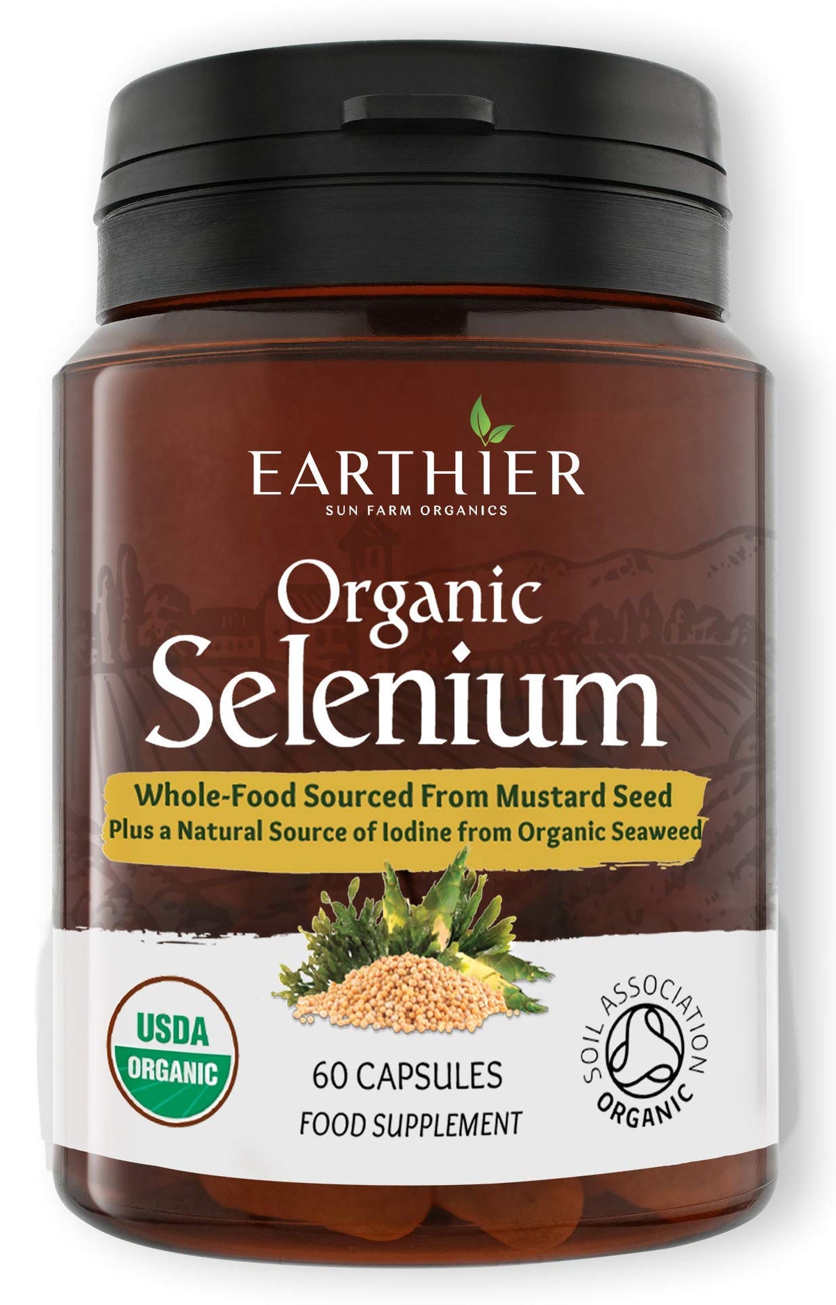 Organic Selenium 200 mcg with Iodine and Silica bottle and label