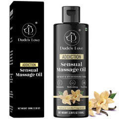 Bottle and packaging of Organic Sensual Delights Vanilla Massage Oil