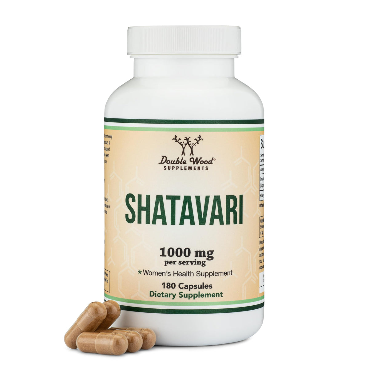 Organic Shatavari Capsules bottle with 180 capsules for a 90-day supply