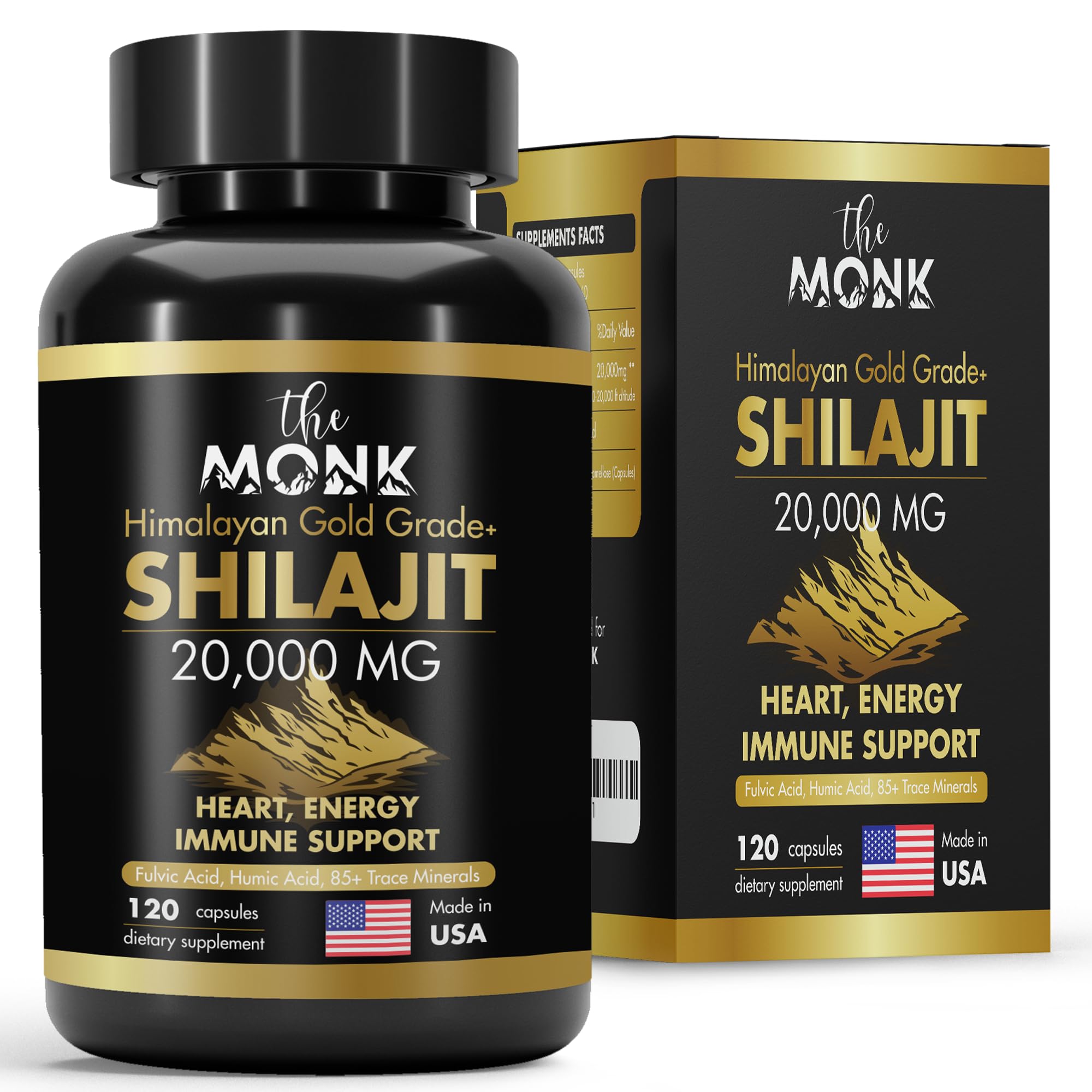 Organic Shilajit Gold Grade Plus bottle with 120 capsules, USA made