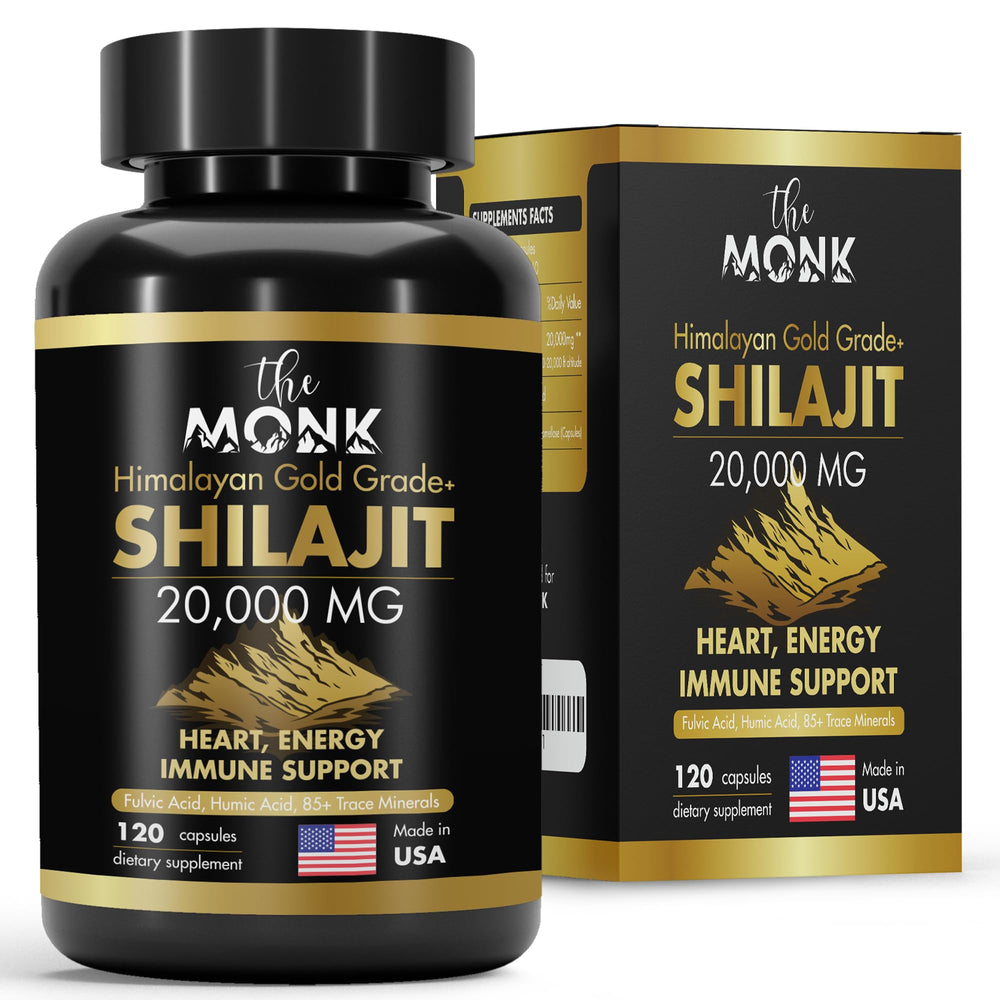Organic Shilajit Gold Grade Plus bottle with 120 capsules, USA made