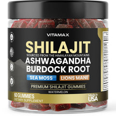 Front view of Vitamax Organic Shilajit Gummies bottle