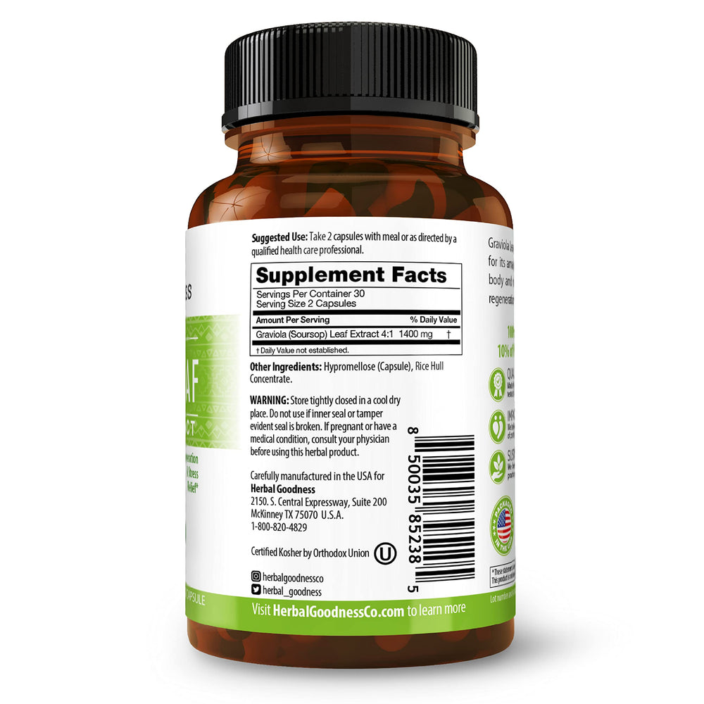Organic Soursop capsules packaging with Guanabana branding