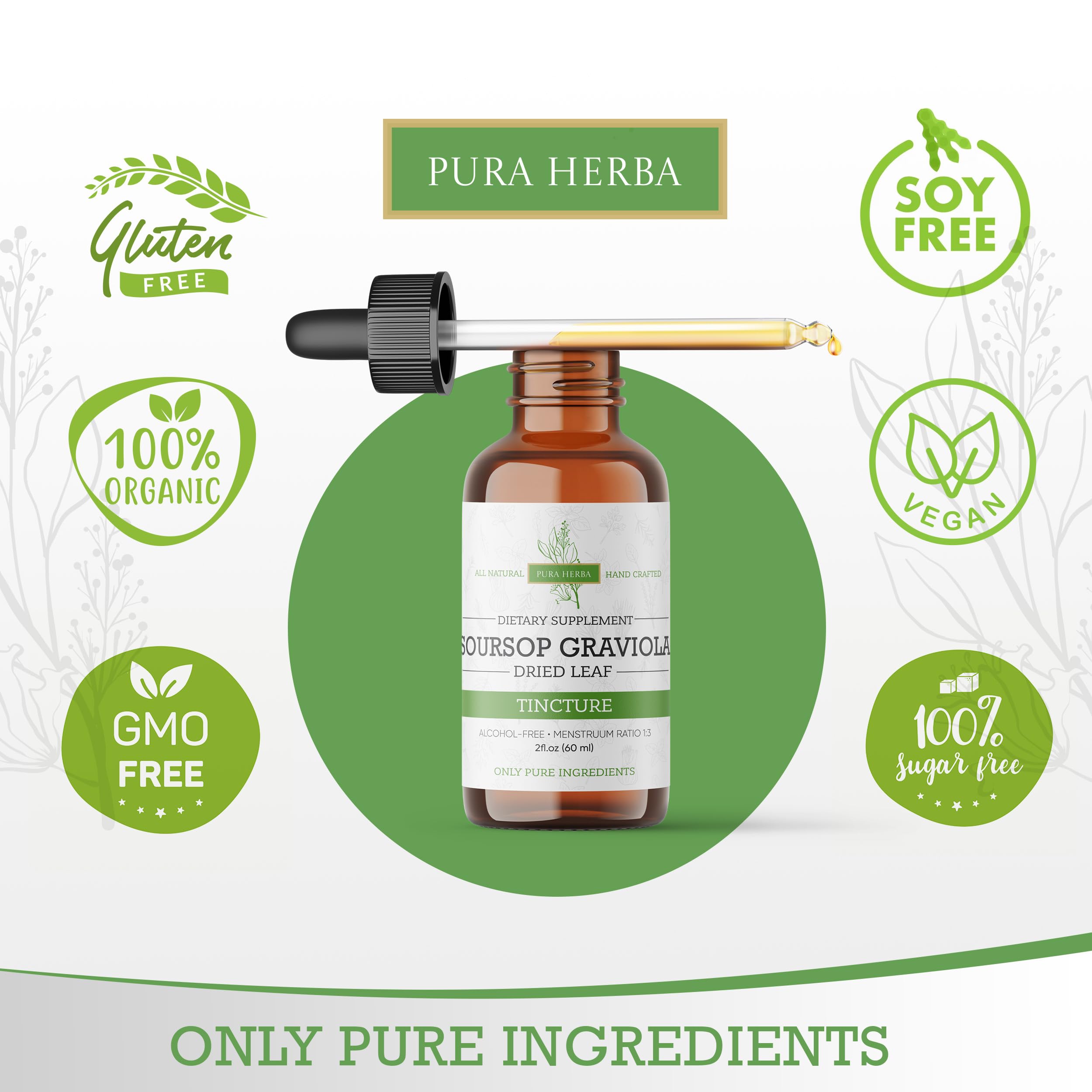 Label reading Organic Soursop Extract Graviola Drops