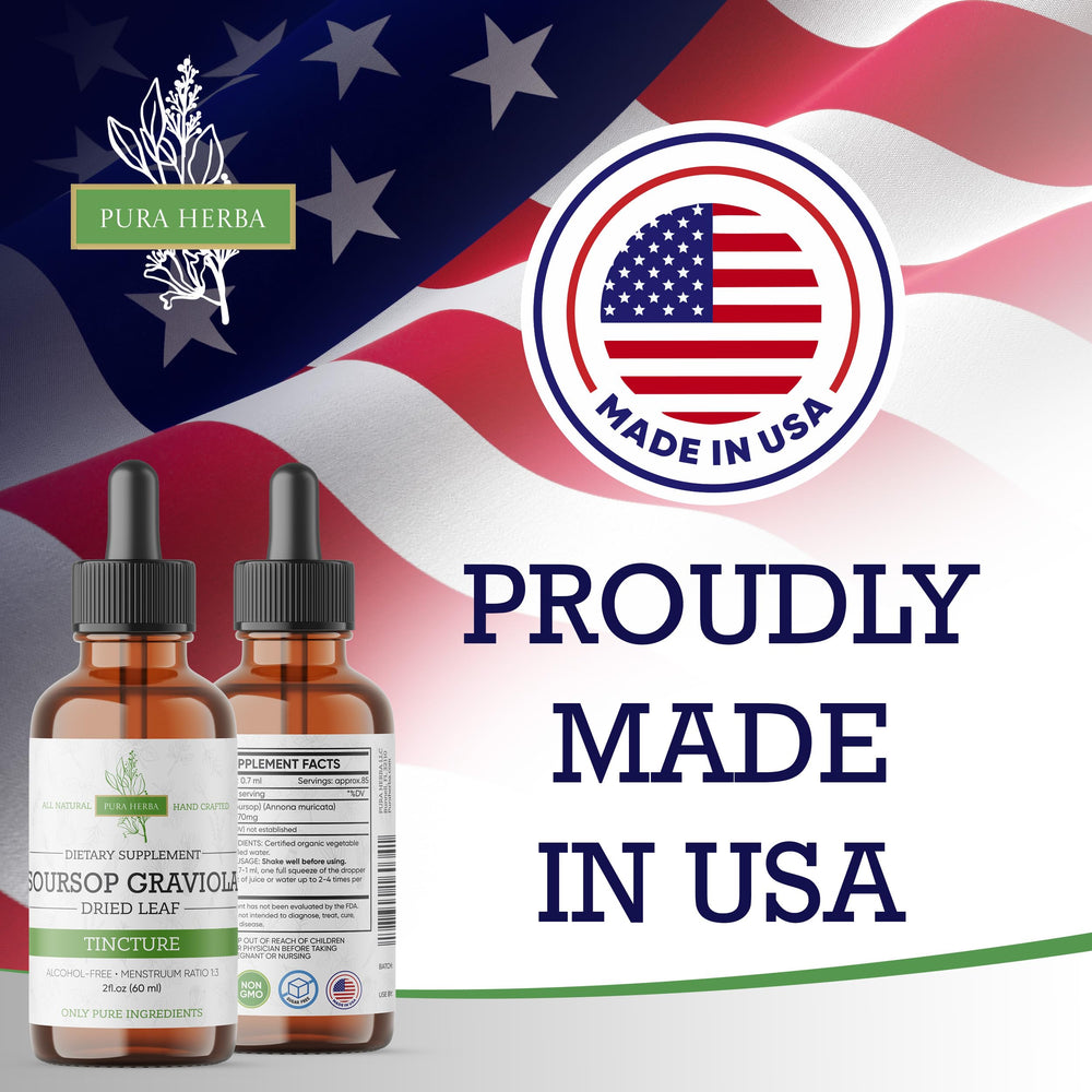 Herbal wellness product shot: Organic Soursop Extract bottle