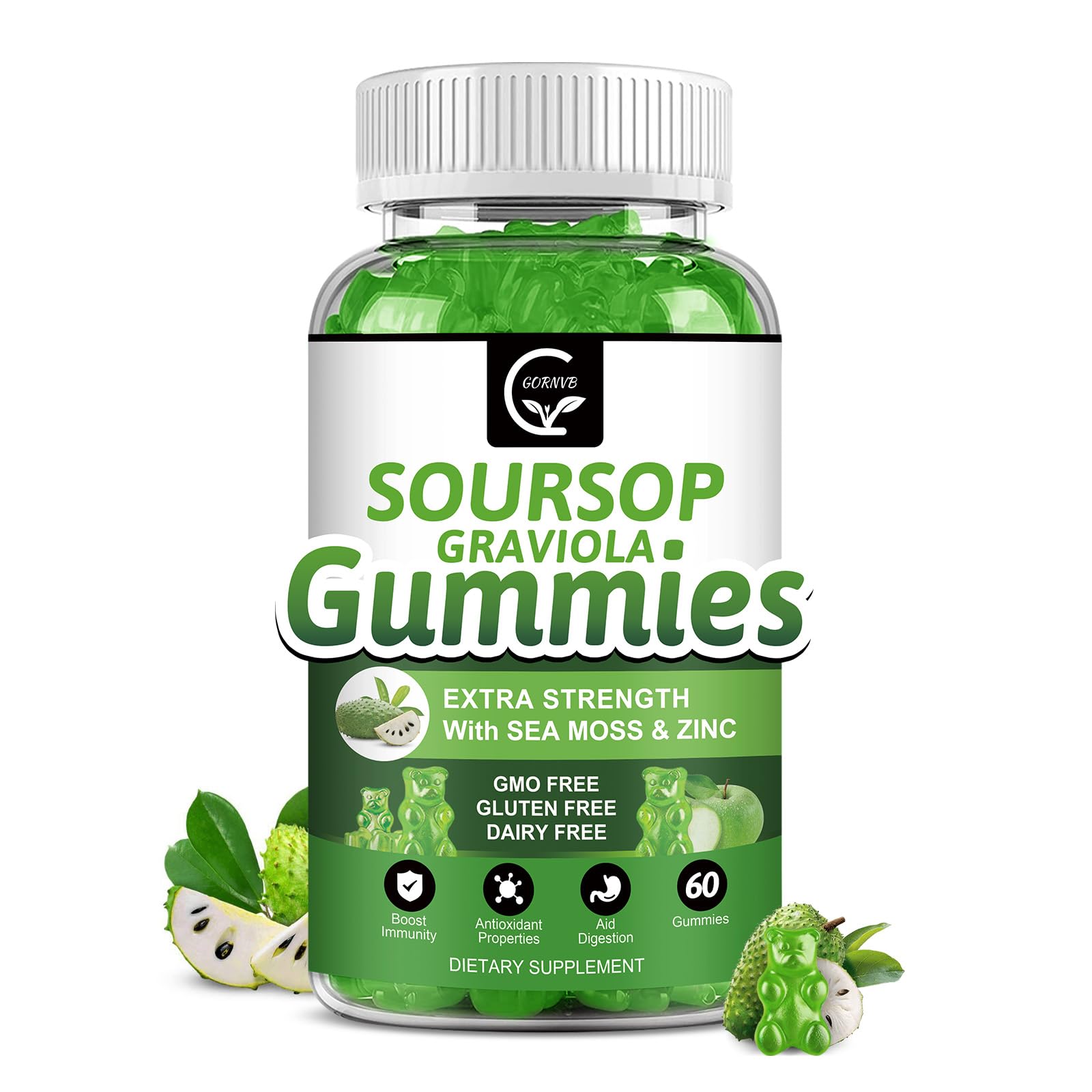 Organic Soursop Graviola Gummies bottle on white background