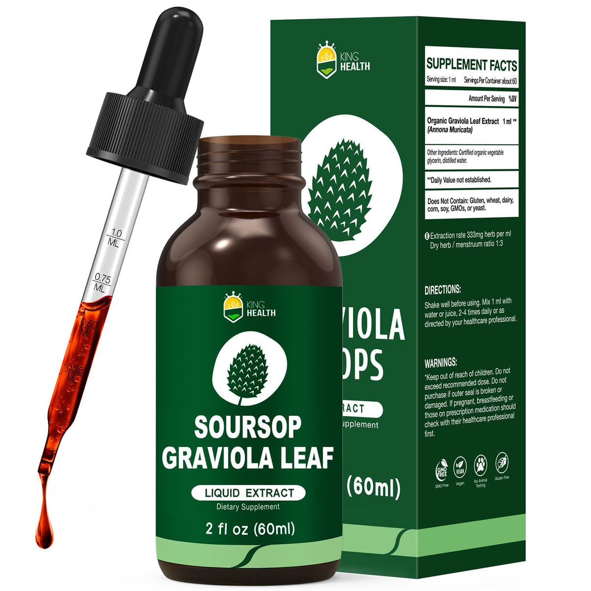 Bottle of Organic Soursop Graviola Leaf Extract Liquid Drops